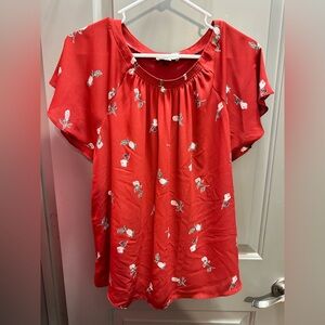 LOFT Outlet Size S Red Floral Blouse EUC
